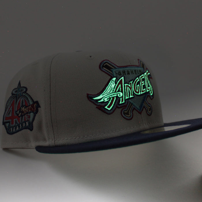 Anaheim Angels 40TH SEASON New Era 59Fifty Fitted Hat (Glow in the Dark STONE NIGHT SHIFT NAVY GREEN Under Brim)