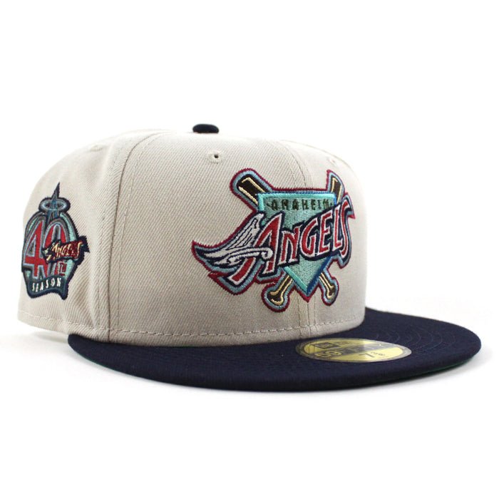 Anaheim Angels 40TH SEASON New Era 59Fifty Fitted Hat (Glow in the Dark STONE NIGHT SHIFT NAVY GREEN Under Brim)
