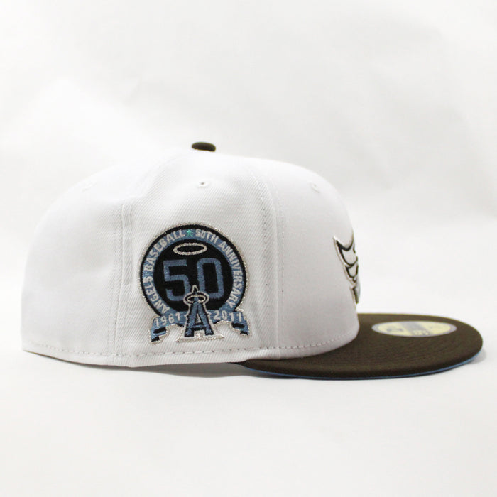 Anaheim Angels 50 Year Anniversary New Era 59Fifty Fitted Hat (GITD White Brown Sky Blue Under Brim)