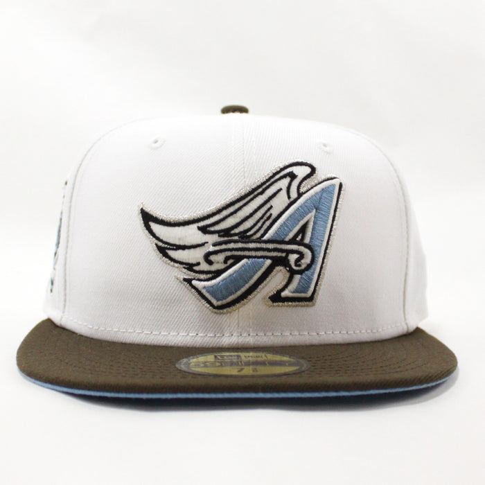 Anaheim Angels 50 Year Anniversary New Era 59Fifty Fitted Hat (GITD White Brown Sky Blue Under Brim)