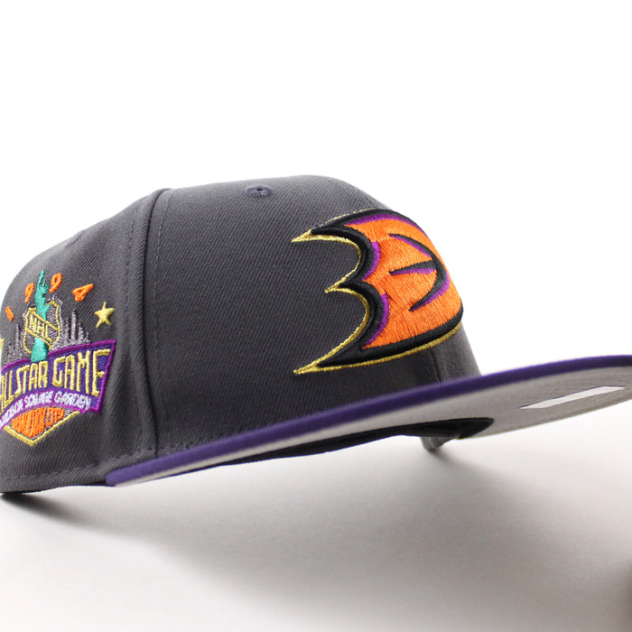 Anaheim Ducks 1994 All Star Game New Era 59Fifty Fitted Hat (Dark Graphite Purple Gray Under brim)