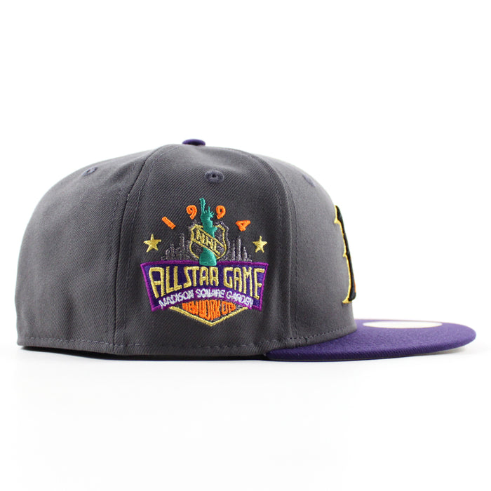 Anaheim Ducks 1994 All Star Game New Era 59Fifty Fitted Hat (Dark Graphite Purple Gray Under brim)