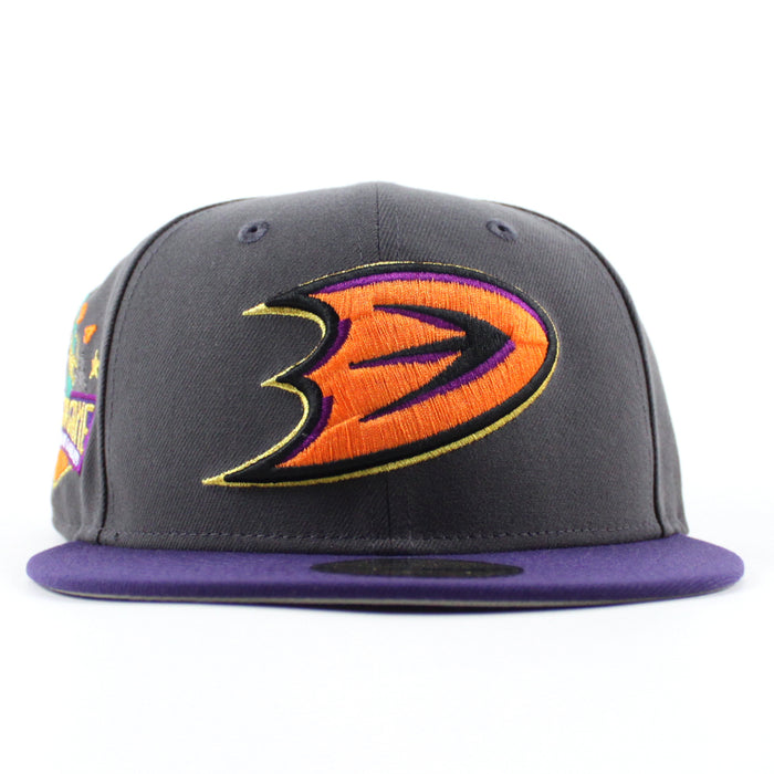 Anaheim Ducks 1994 All Star Game New Era 59Fifty Fitted Hat (Dark Graphite Purple Gray Under brim)