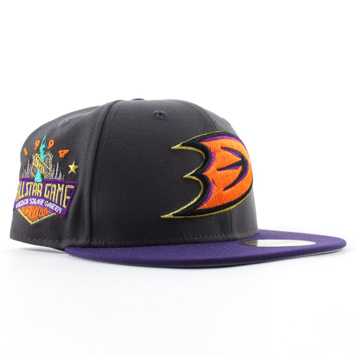 Anaheim Ducks 1994 All Star Game New Era 59Fifty Fitted Hat (Dark Graphite Purple Gray Under brim)
