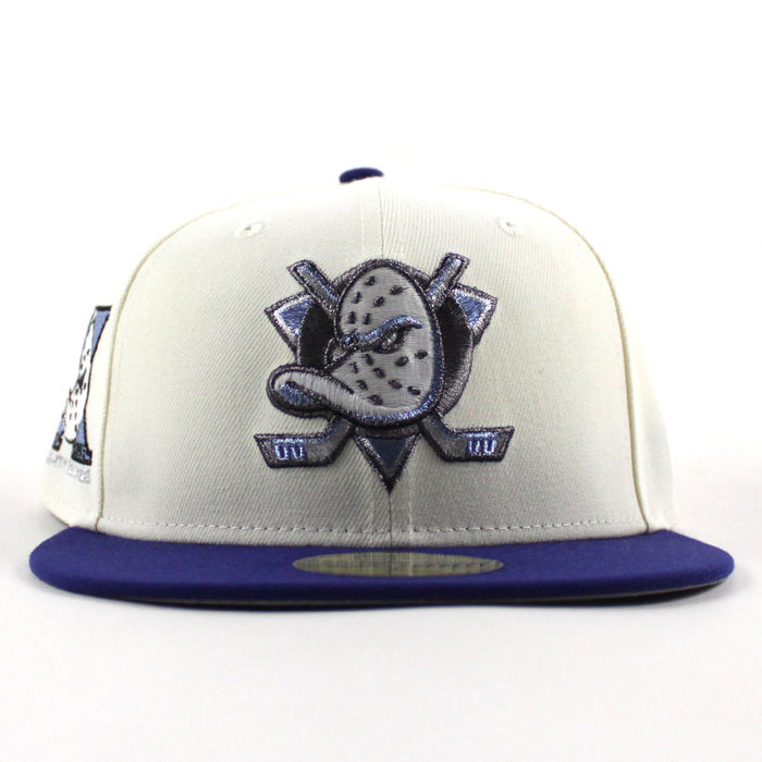 Anaheim Ducks A Mighty Decade New Era 59Fifty Fitted Hat (Chrome White Royal Blue Gray Under brim)