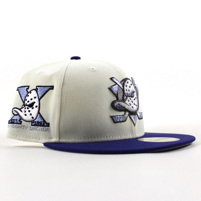 Anaheim Ducks A Mighty Decade New Era 59Fifty Fitted Hat (Chrome White Royal Blue Gray Under brim)