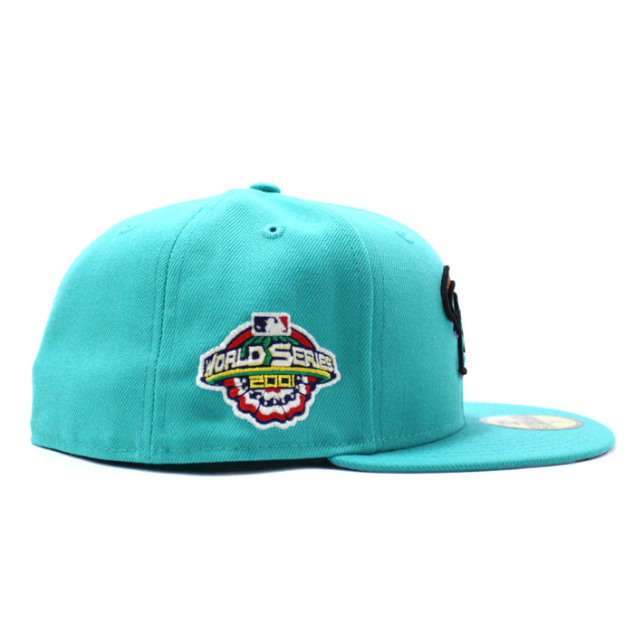 Arizona Diamondbacks 2001 World Series New Era 59Fifty Fitted Hat (D Logo Teal Floral Under Brim)