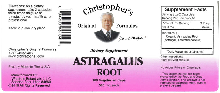 Astragalus Root - 100 Capsules - Christopher's Herb Shop