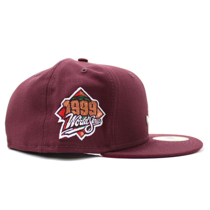 Atlanta Braves 1999 World Series New Era 59Fifty Fitted Hat (Glow in the Dark Logo Maroon Red Under Brim)