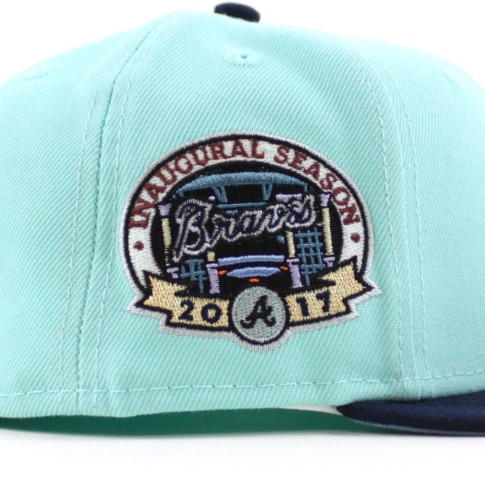 Atlanta Braves 2017 INAUG New Era 59Fifty Fitted Hat (Glow in the Dark BLUE TINT OCEANSIDE BLUE BIRDSEYE BLUE Under Brim)