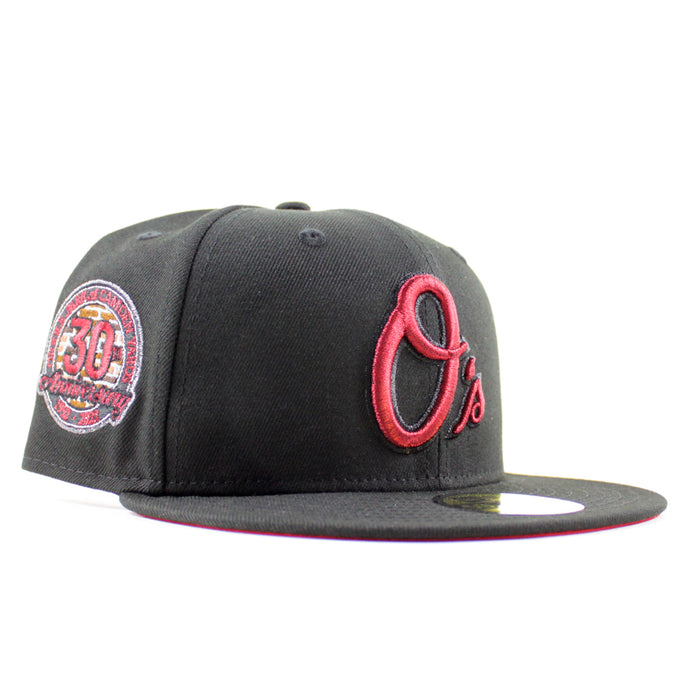 Baltimore Orioles 30th Anniversary 59Fifty New Era Fitted Hat (Black Scarlet Red Under Brim)