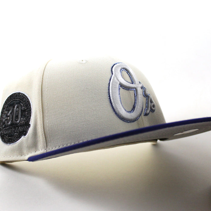 Baltimore Orioles 30th Anniversary 59Fifty New Era Fitted Hat (Chrome White Dark Royal Blue Gray Under Brim)