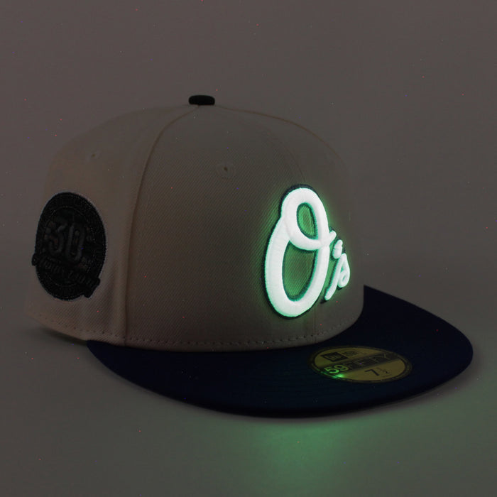 Baltimore Orioles 30th Anniversary 59Fifty New Era Fitted Hat (Chrome White Dark Royal Blue Gray Under Brim)