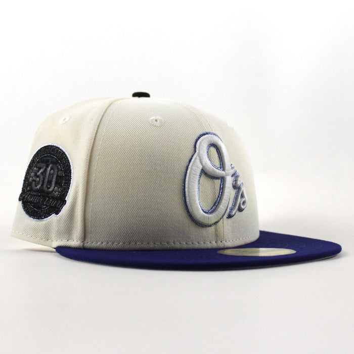 Baltimore Orioles 30th Anniversary 59Fifty New Era Fitted Hat (Chrome White Dark Royal Blue Gray Under Brim)