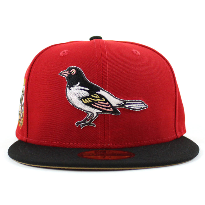 Baltimore Orioles 50th Anniversary 59Fifty New Era Fitted Hat (GITD SCARLET BLACK KHAKI UNDER BRIM)