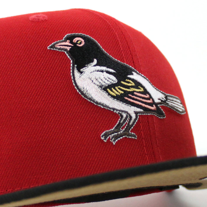 Baltimore Orioles 50th Anniversary 59Fifty New Era Fitted Hat (GITD SCARLET BLACK KHAKI UNDER BRIM)