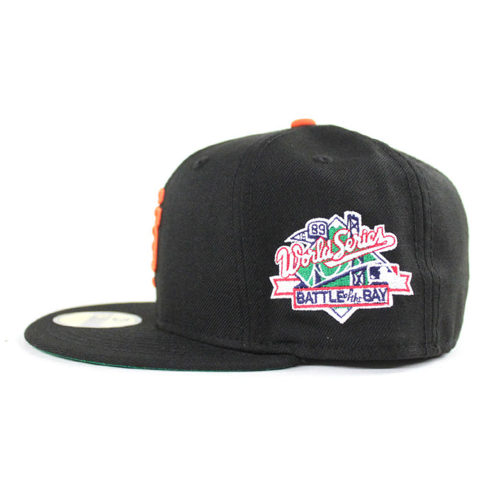 BATTLE OF THE BAY San Francisco Giants 1989 World Series Patch New Era 59Fifty Fitted Hats (BLACK GREEN UNDER BRIM)