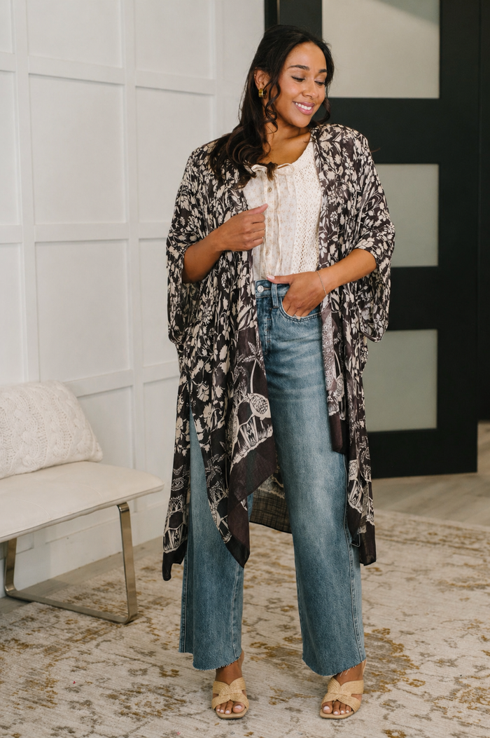 Bella Vida Open Front Floral Print Kimono