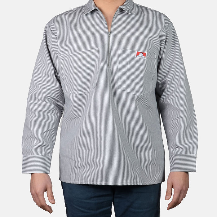 Ben Davis Men's Long Sleeve Striped Half Zip Work Shirt Work Shirts Ben Davis Hickory 2XL Reg