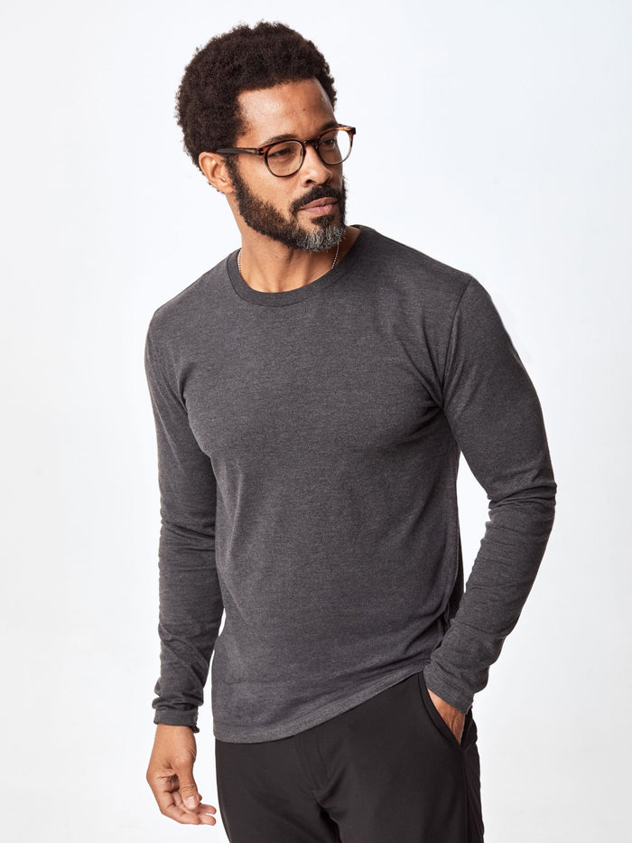 Jarrett is 6', 168lbs and wears a size M # Long Sleeve Best Sellers at Fresh Clean Threads