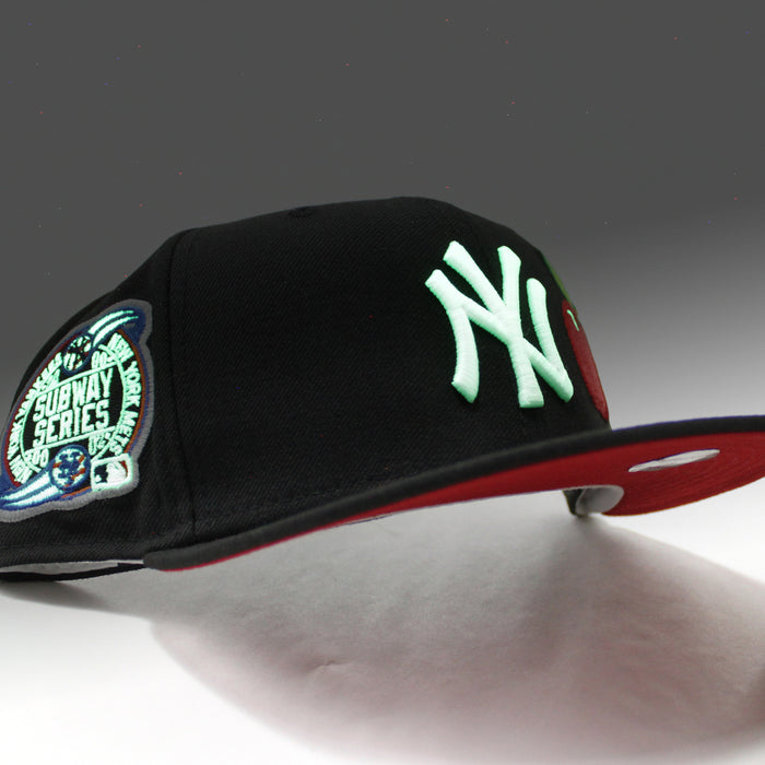 Big Apple New York Yankees Subway New Era 59Fifty Fitted Hat (GITD Black Red Under Brim)