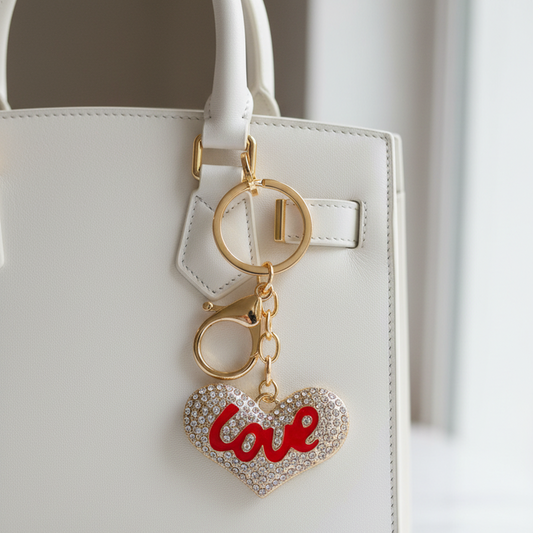 Blossom Rhinestone Heart "Love" Keychain – Sparkling Fashion Accessory (IKC-976)