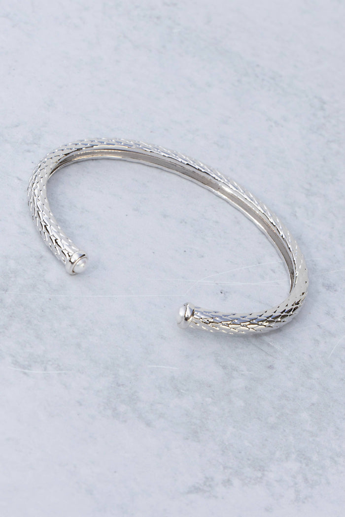 Bracelet-Sterling Silver + Pearl Bali Open Slim Gemstone Bangle