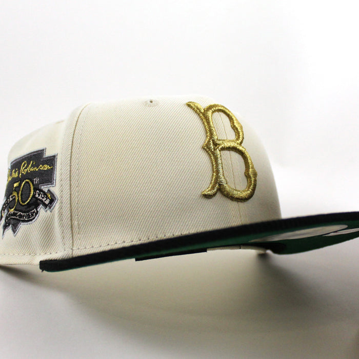 BROOKLYN DODGERS 42 JACKIE ROBINSON New Era 59Fifty Fitted Hat (Chrome White Corduroy Green Under Brim)