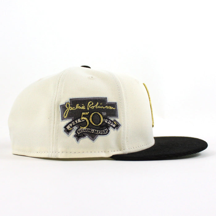 BROOKLYN DODGERS 42 JACKIE ROBINSON New Era 59Fifty Fitted Hat (Chrome White Corduroy Green Under Brim)