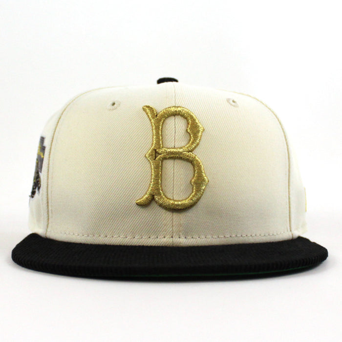 BROOKLYN DODGERS 42 JACKIE ROBINSON New Era 59Fifty Fitted Hat (Chrome White Corduroy Green Under Brim)