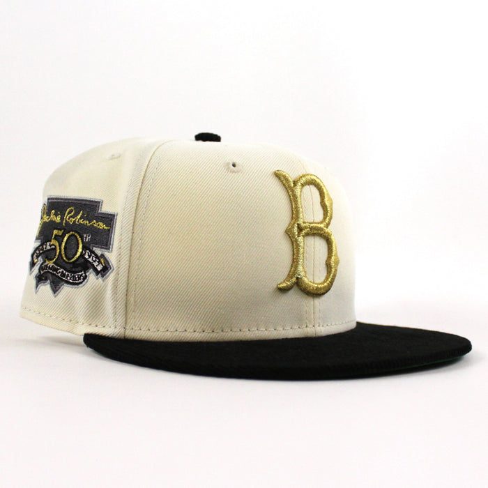 BROOKLYN DODGERS 42 JACKIE ROBINSON New Era 59Fifty Fitted Hat (Chrome White Corduroy Green Under Brim)