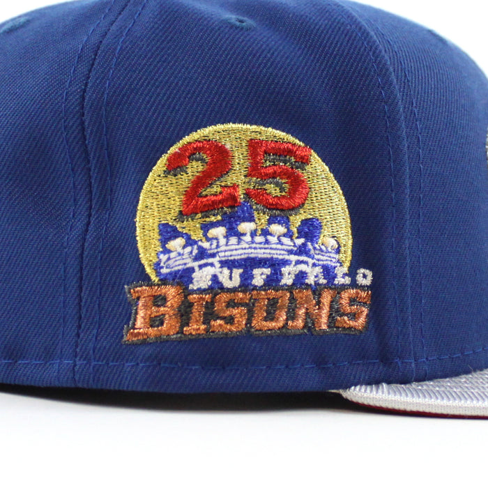 BUFFALO BISONS BISONS 25 Patch New Era 59Fifty Fitted Hat (SONGBIRD BLUE MET SILVER PINOT RED Under Brim)