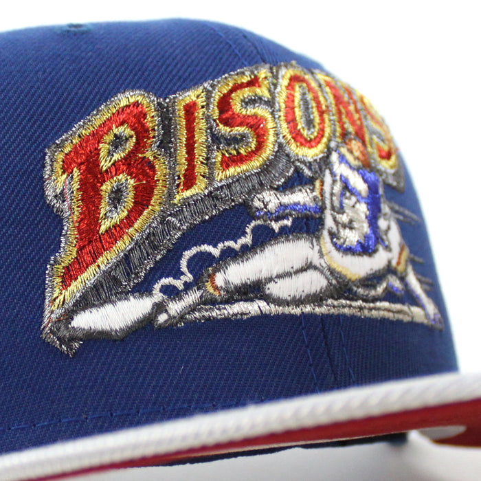 BUFFALO BISONS BISONS 25 Patch New Era 59Fifty Fitted Hat (SONGBIRD BLUE MET SILVER PINOT RED Under Brim)