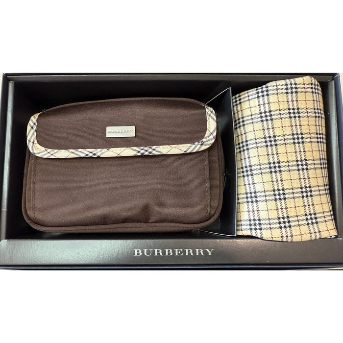 Burberry Nova-Check Brown Cosmetic Bag and Handkerchief*Brand-new in box