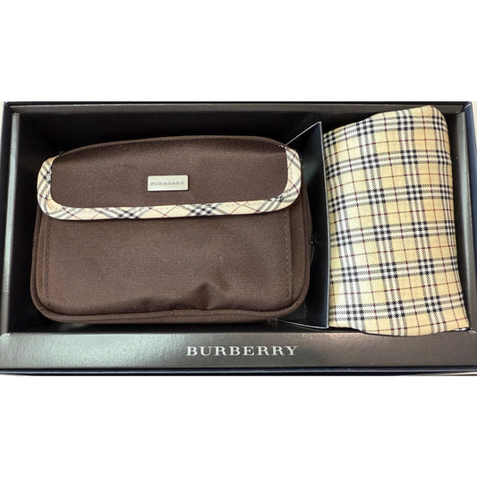 Burberry Nova-Check Brown Cosmetic Bag and Handkerchief*Brand-new in box