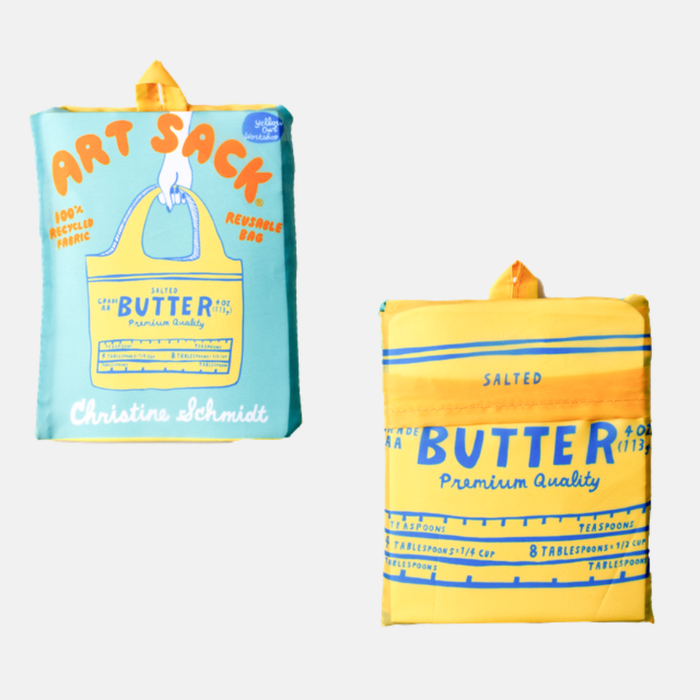 Yellow Owl Workshop Butter Art Sack eco-friendly reusable tote bag with colorful butterfly design and sturdy handles.