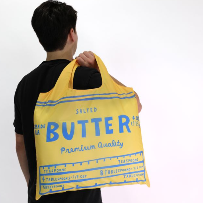 Yellow Owl Workshop Butter Art Sack eco-friendly reusable tote bag with colorful butterfly and floral design on natural fabric.