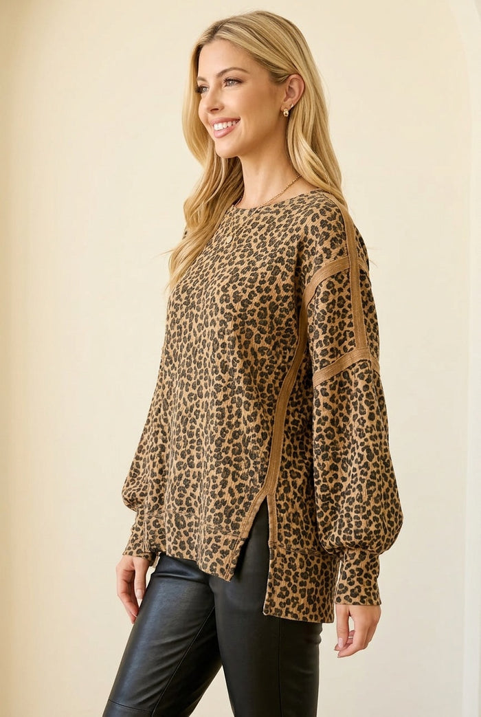 Call of the Wild Leopard Oversized Ribbed Long Sleeve Top