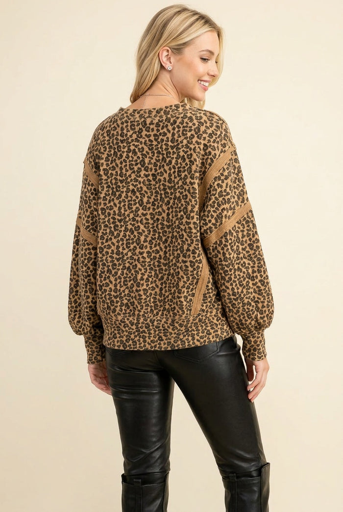 Call of the Wild Leopard Oversized Ribbed Long Sleeve Top