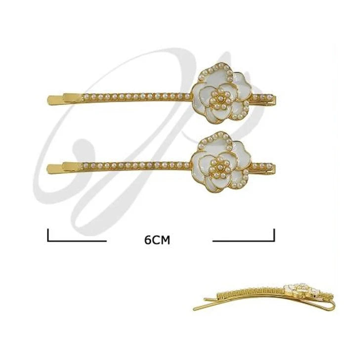 Camellia Pearl Flower Hair Pins (HP-10876BW)