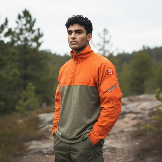 Canadian Forces SARTech Search and Rescue 1/4 Zip Pullover Sweater / Orange and Tan / Issued