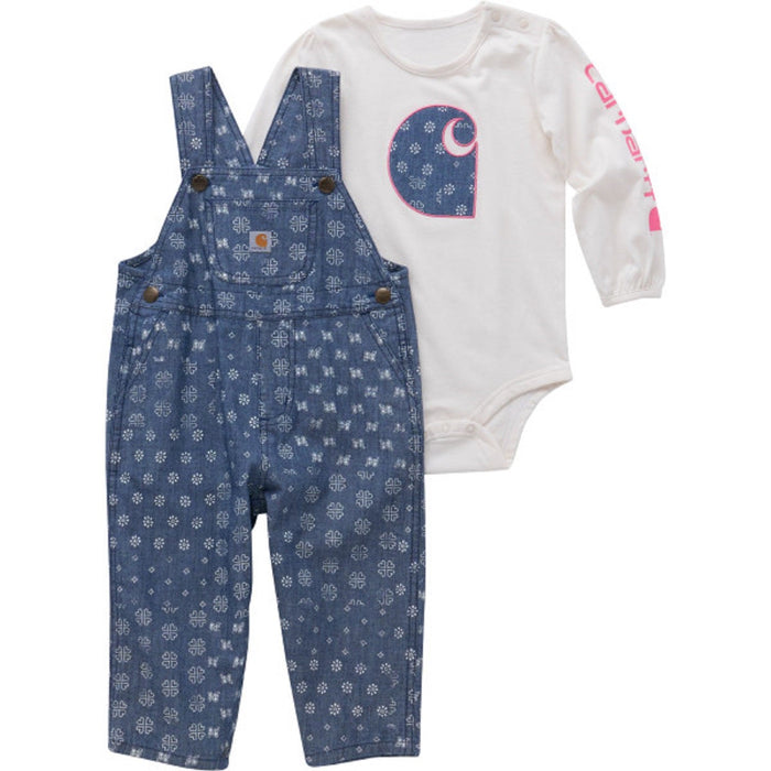 Carhartt Infant Girls' Long Sleeve Bodysuit & Chambray Overall Set Bibs & Overalls Carhartt Medium Wash Denim 12M Infant
