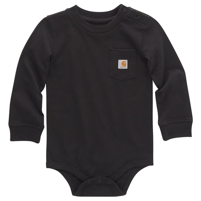 Carhartt Infant Long Sleeve Logo Chest Pocket Bodysuit Long Sleeve T-Shirts Carhartt Caviar Black 12M Infant