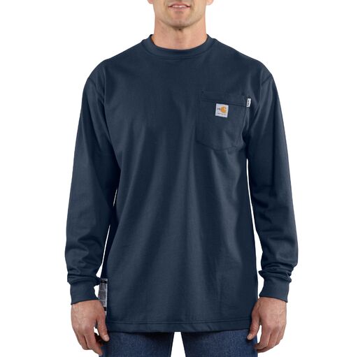 Carhartt Men's Flame Resistant Force Long Sleeve T-Shirt Long Sleeve T-Shirts Carhartt Dark Navy 2XL Reg
