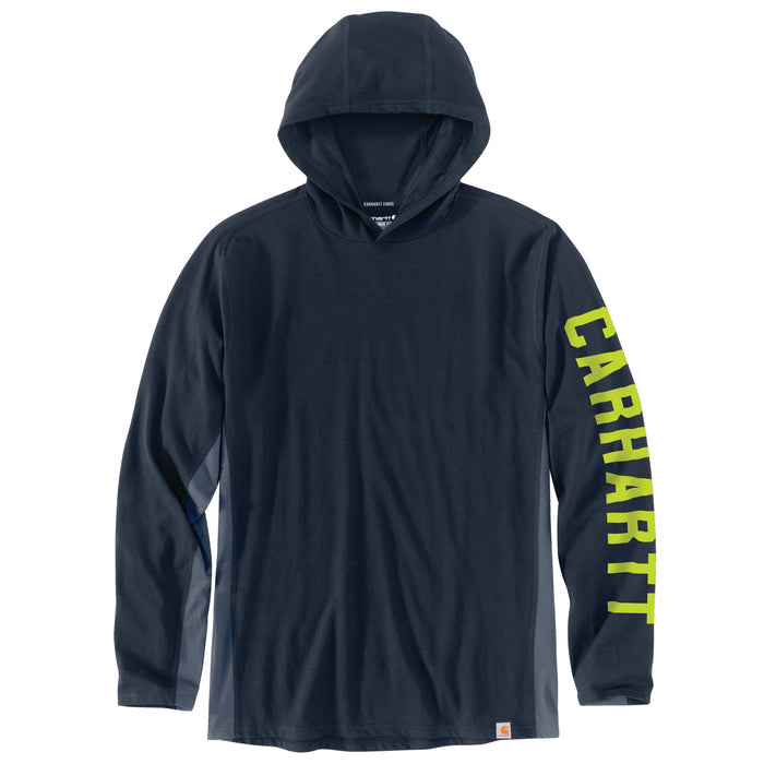 Carhartt Men's Force® Relaxed Fit Logo Hooded Long Sleeve T-Shirt Long Sleeve T-Shirts Carhartt Navy 2XL Reg
