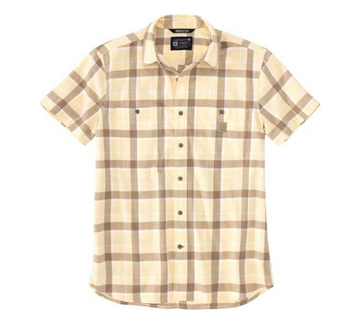 Carhartt Men's Rugged Flex Lightweight Button-Down Short Sleeve Plaid Shirt Work Shirts Carhartt Golden Mist 2XL Reg
