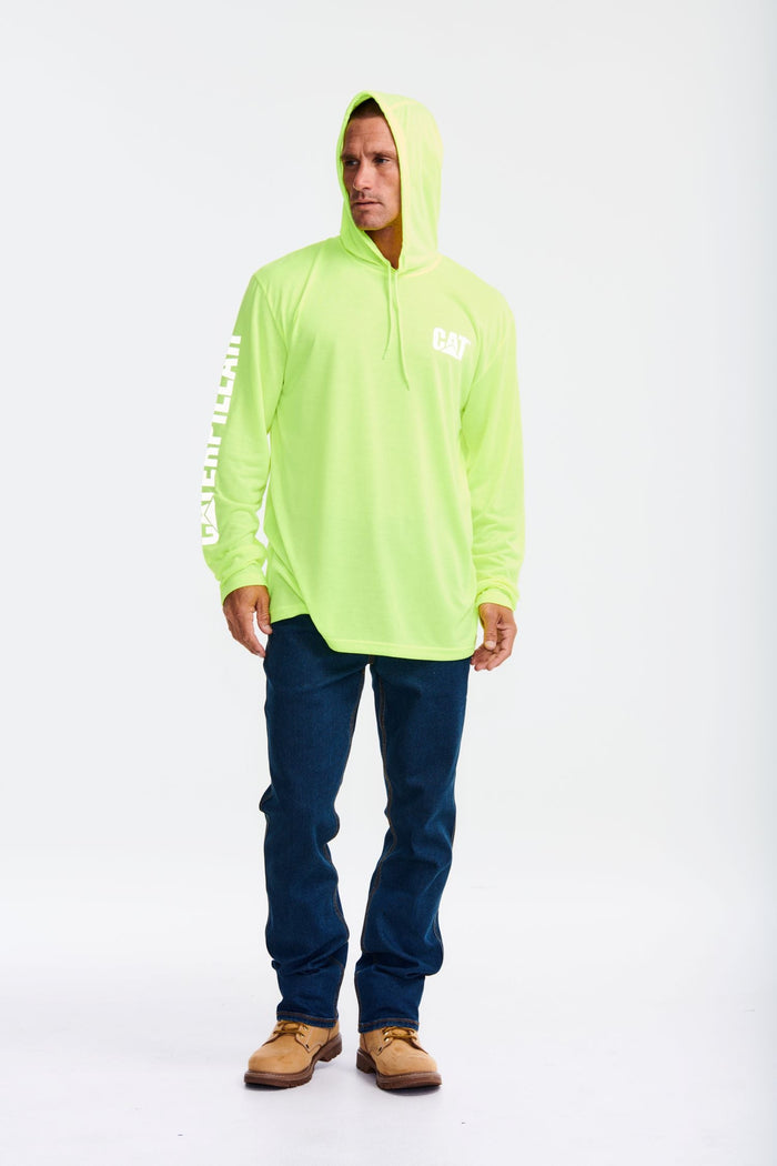 CAT Men's Hi-Vis UPF Hooded Long Sleeve T-Shirt Long Sleeve T-Shirts CAT Hi-Vis Yellow 2XL Reg