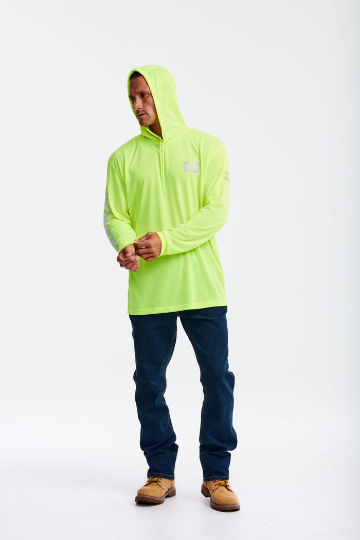 CAT Men's Hi-Vis UPF Hooded Long Sleeve T-Shirt Long Sleeve T-Shirts CAT