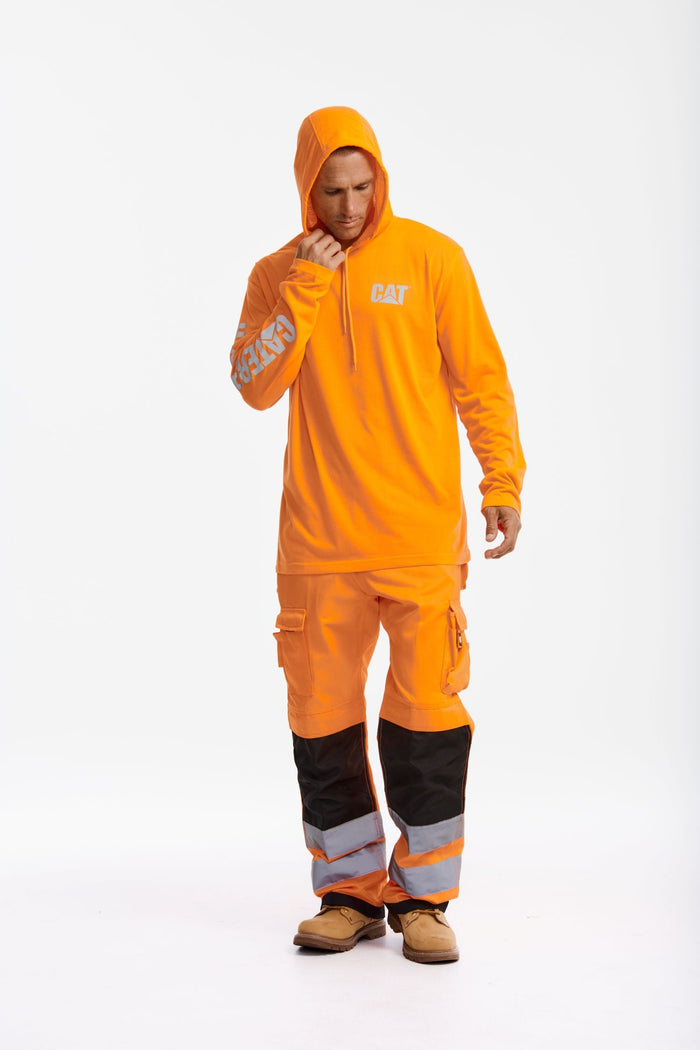 CAT Men's Hi-Vis UPF Hooded Long Sleeve T-Shirt Long Sleeve T-Shirts CAT Hi-Vis Orange 2XL Reg