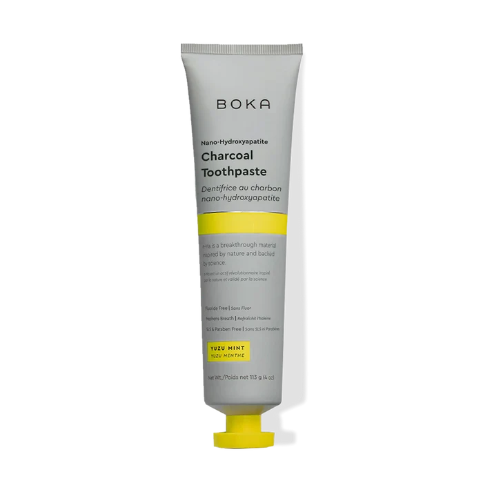 Boka charcoal toothpaste tube on a white background